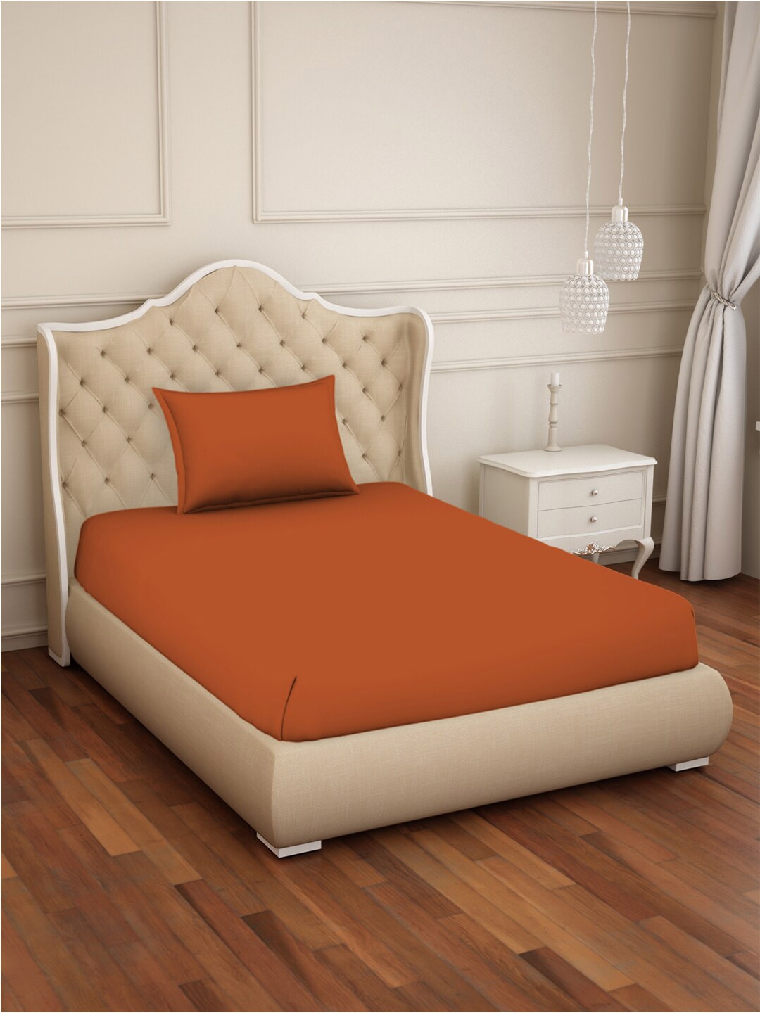 

Welspun Raang Orange 150 TC Flat Cotton Single Bedsheet with 1 Pillow Cover