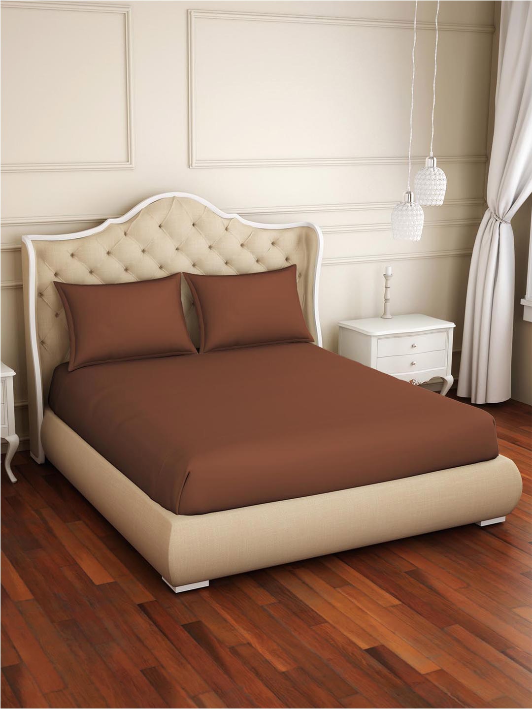 

Welspun Raang Brown 150 TC Flat Cotton King Bedsheet with 2 Pillow Covers