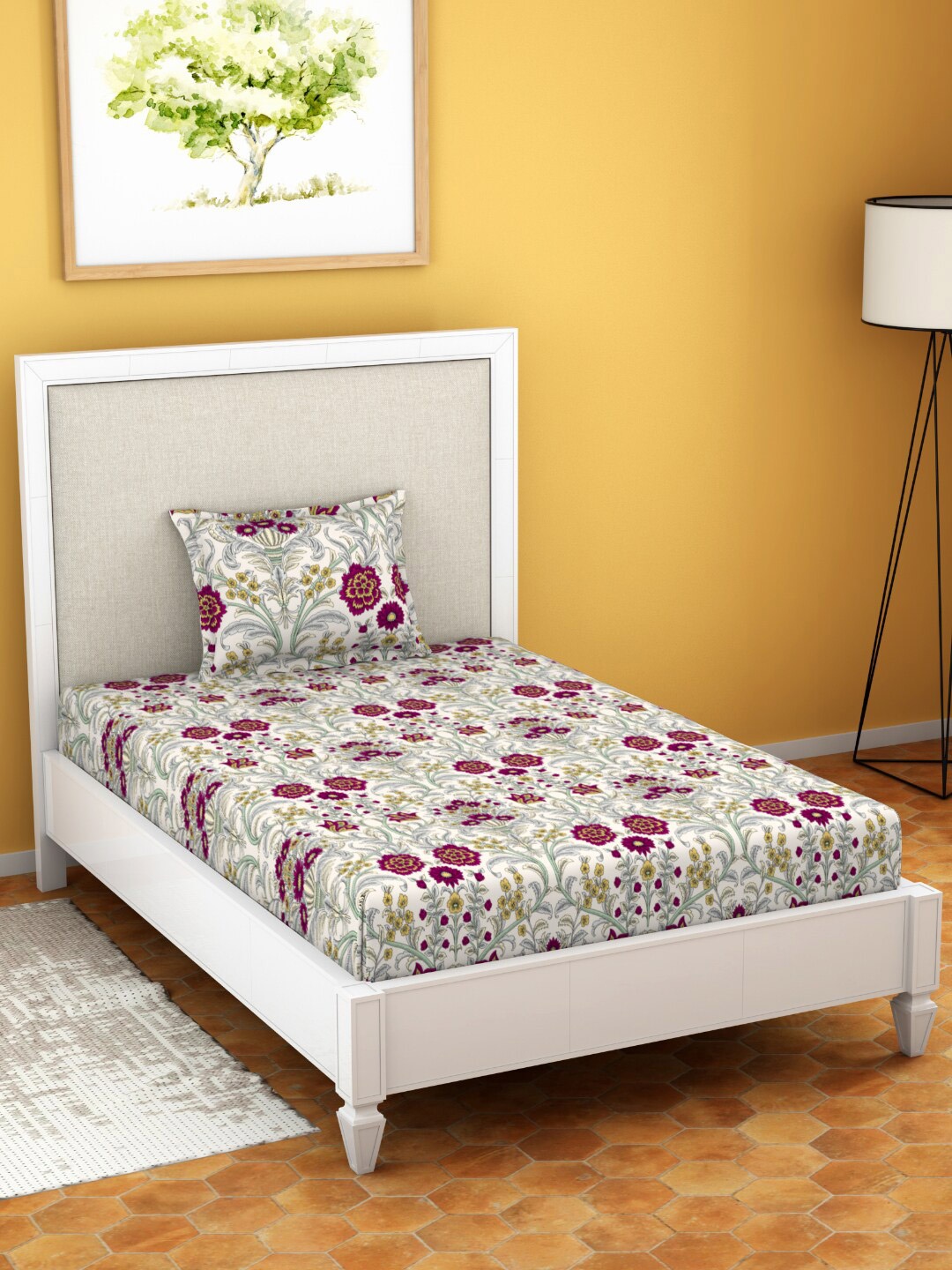 

Welspun Moments Beige & Red Floral 210 TC Flat Cotton Single Bedsheet with 1 Pillow Cover