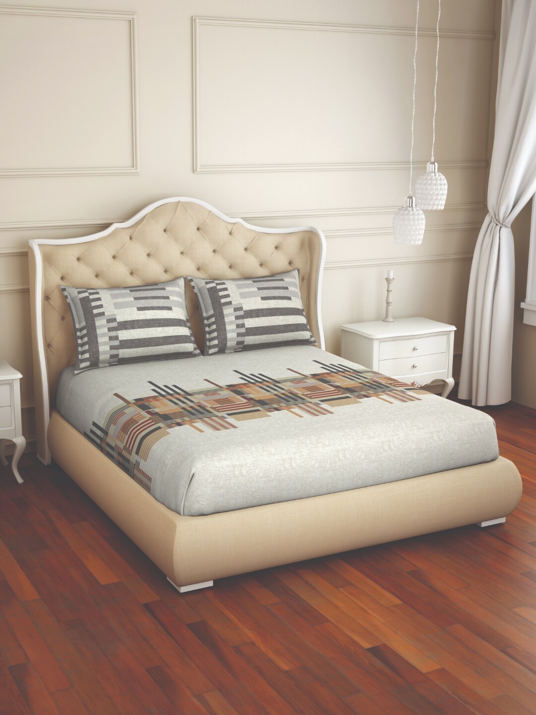 

Welspun Brown & Grey 144 TC Flat Cotton King Bedsheet with 2 Pillow Covers