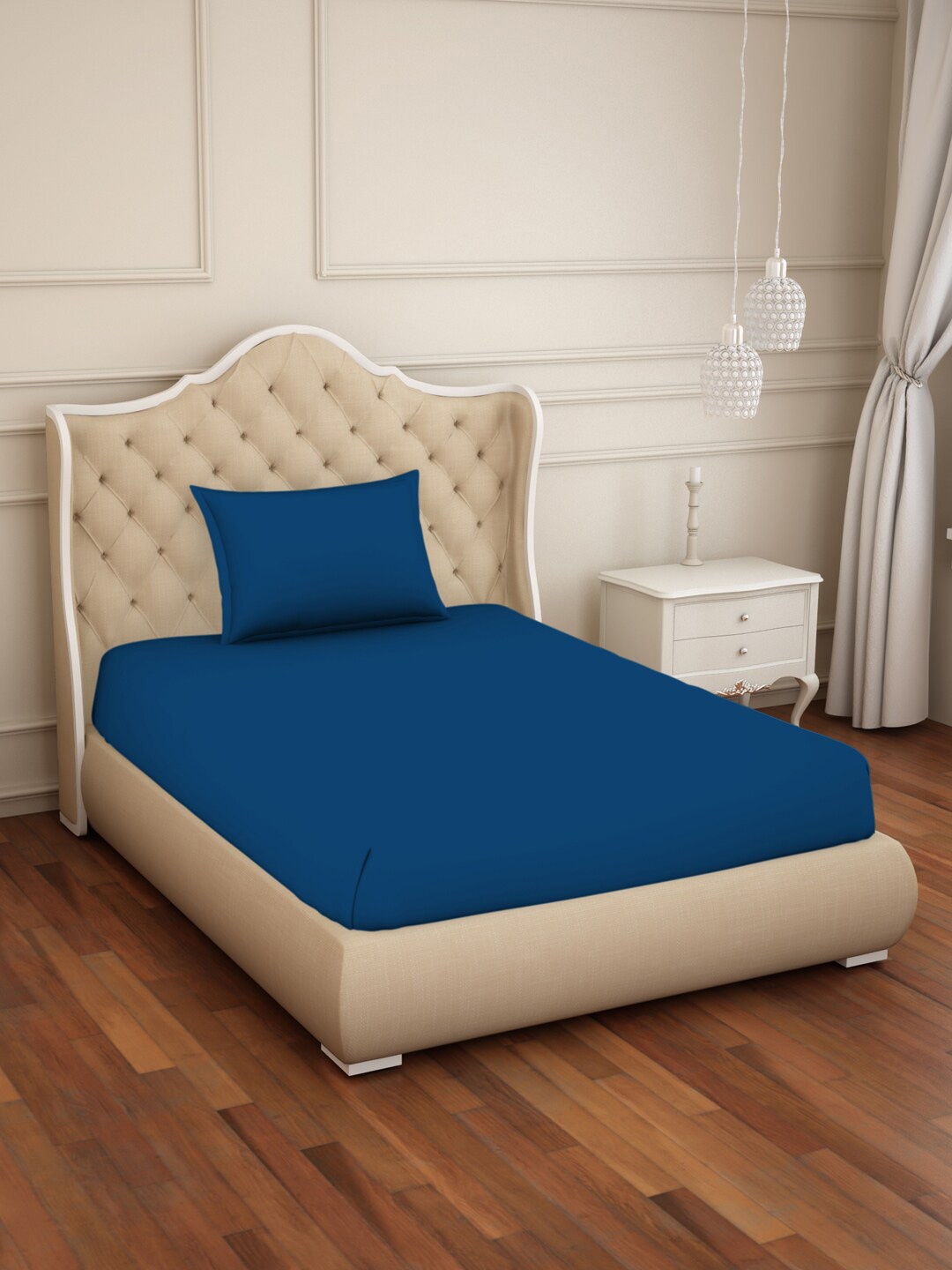 

Welspun Raang Navy Blue 150 TC Cotton Single Bedsheet With 1 Pillow Covers