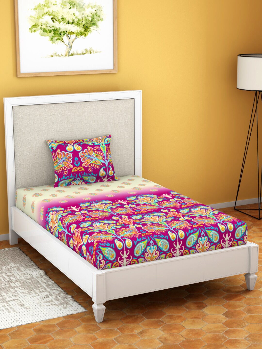 

Welspun Moments Pink & Blue 210 TC Flat Cotton Single Bedsheet & 1 Pillow Cover