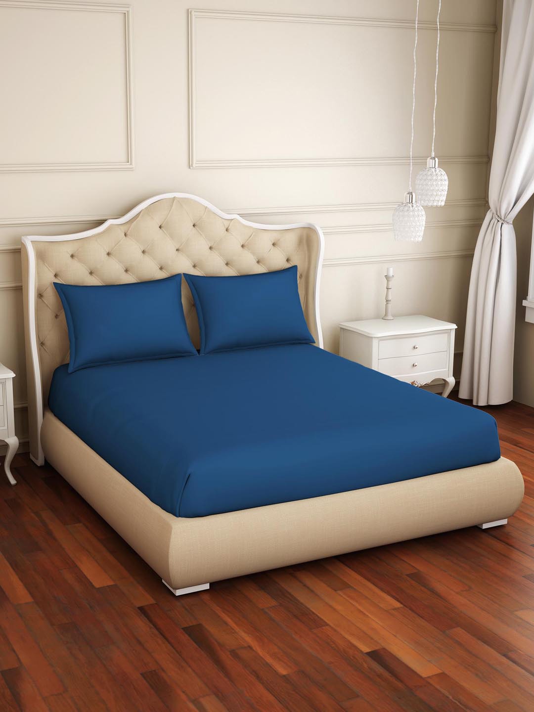 

Welspun Raang Navy Blue 150 TC Flat Pure Cotton King Bedsheet with 2 Pillow Covers