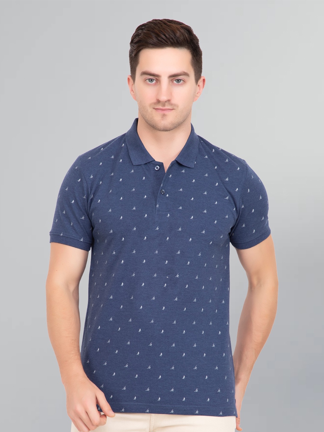 

GODFREY Conversational Printed Polo Collar Cotton Rapid-Dry T-shirt, Blue