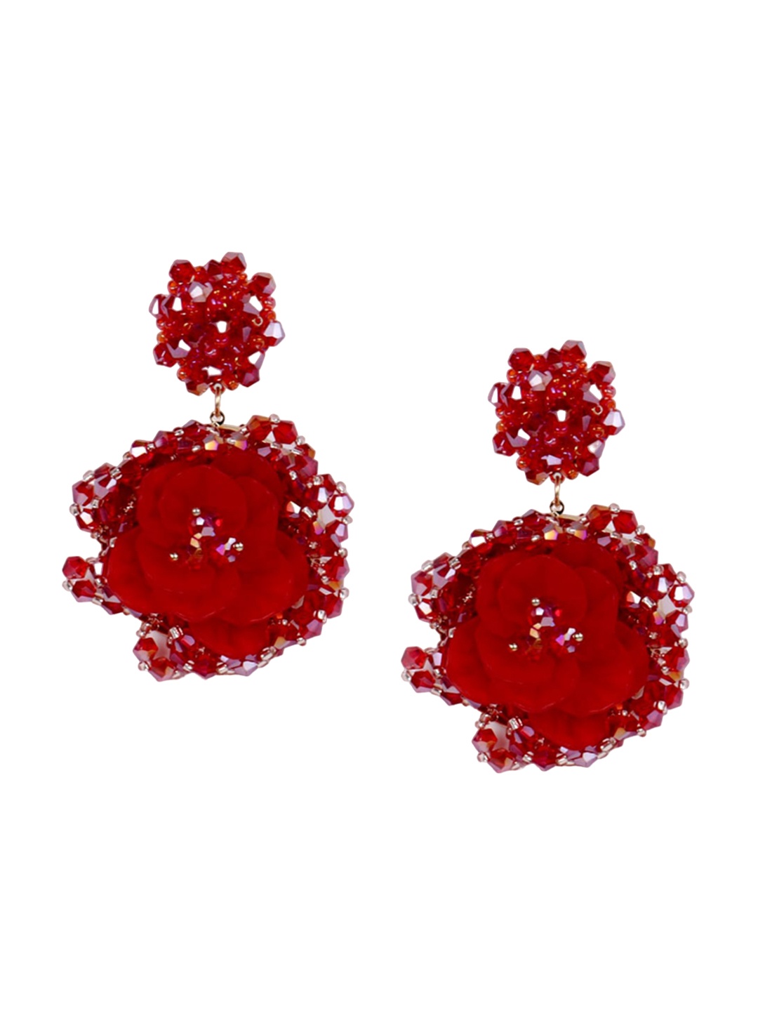 

VAGHBHATT Floral Drop Earrings, Red