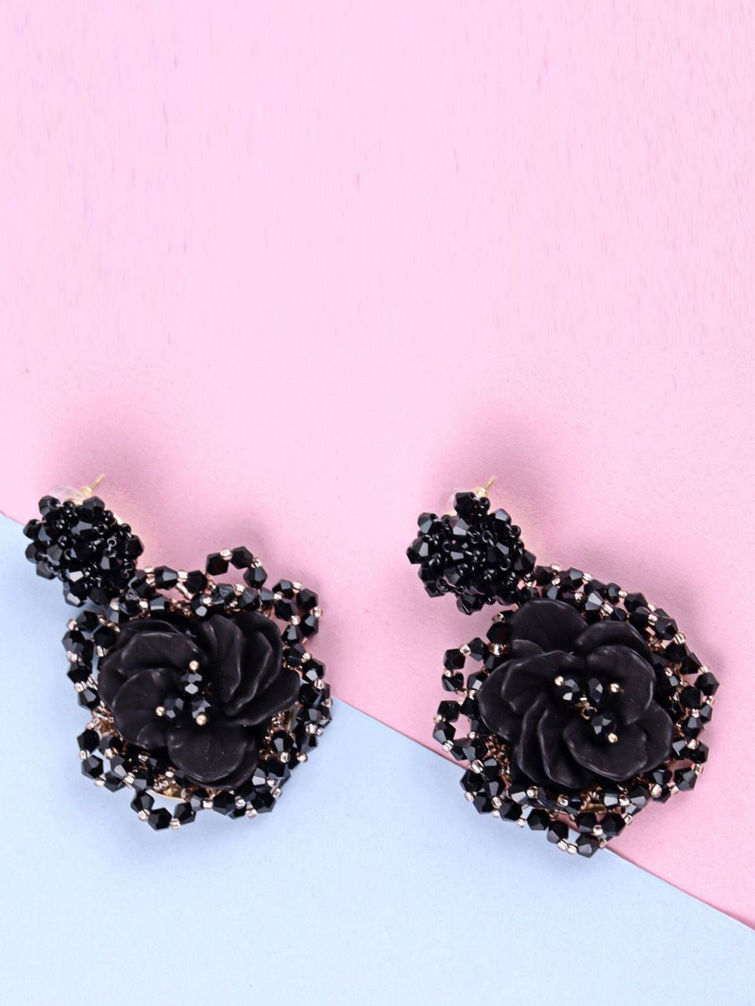 

VAGHBHATT Floral Drop Earrings, Black