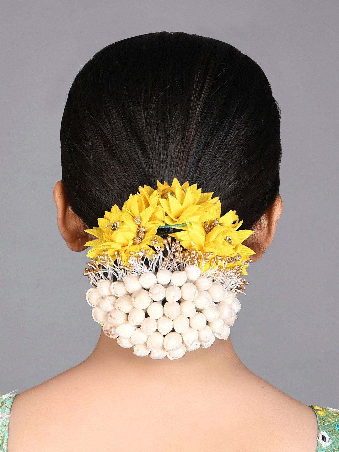 

Fida Women Gold Plated Embellished Flower Hair Bun, Yellow