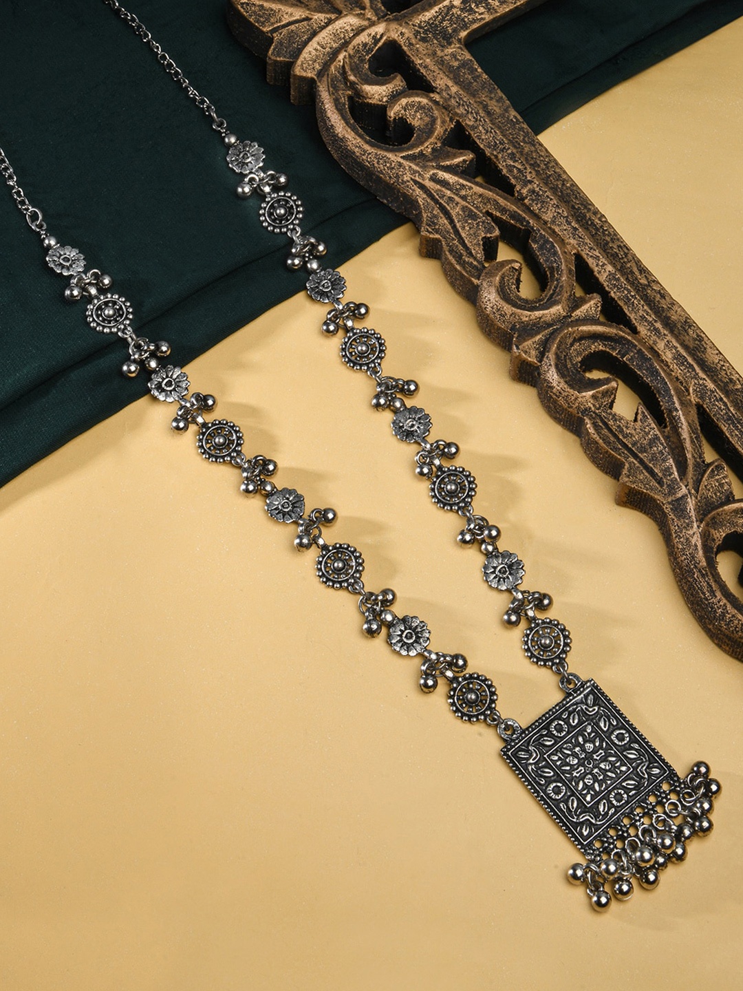 

Fida Silver-Plated Floral Oxidised Necklace