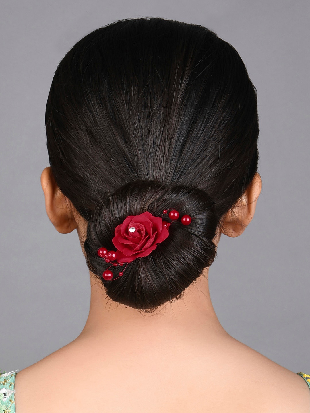 

Fida Women Embellished Ethnic Rose U Hair Pin, Red