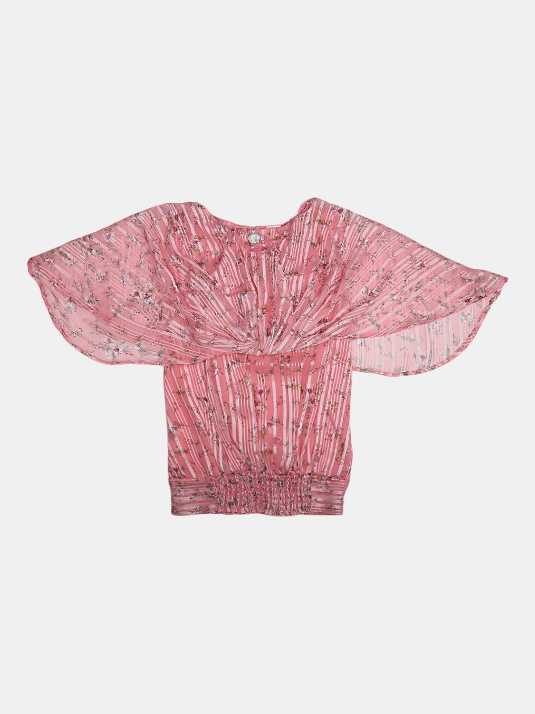 

V-Mart Girls Floral Printed Blouson Cotton Top, Pink