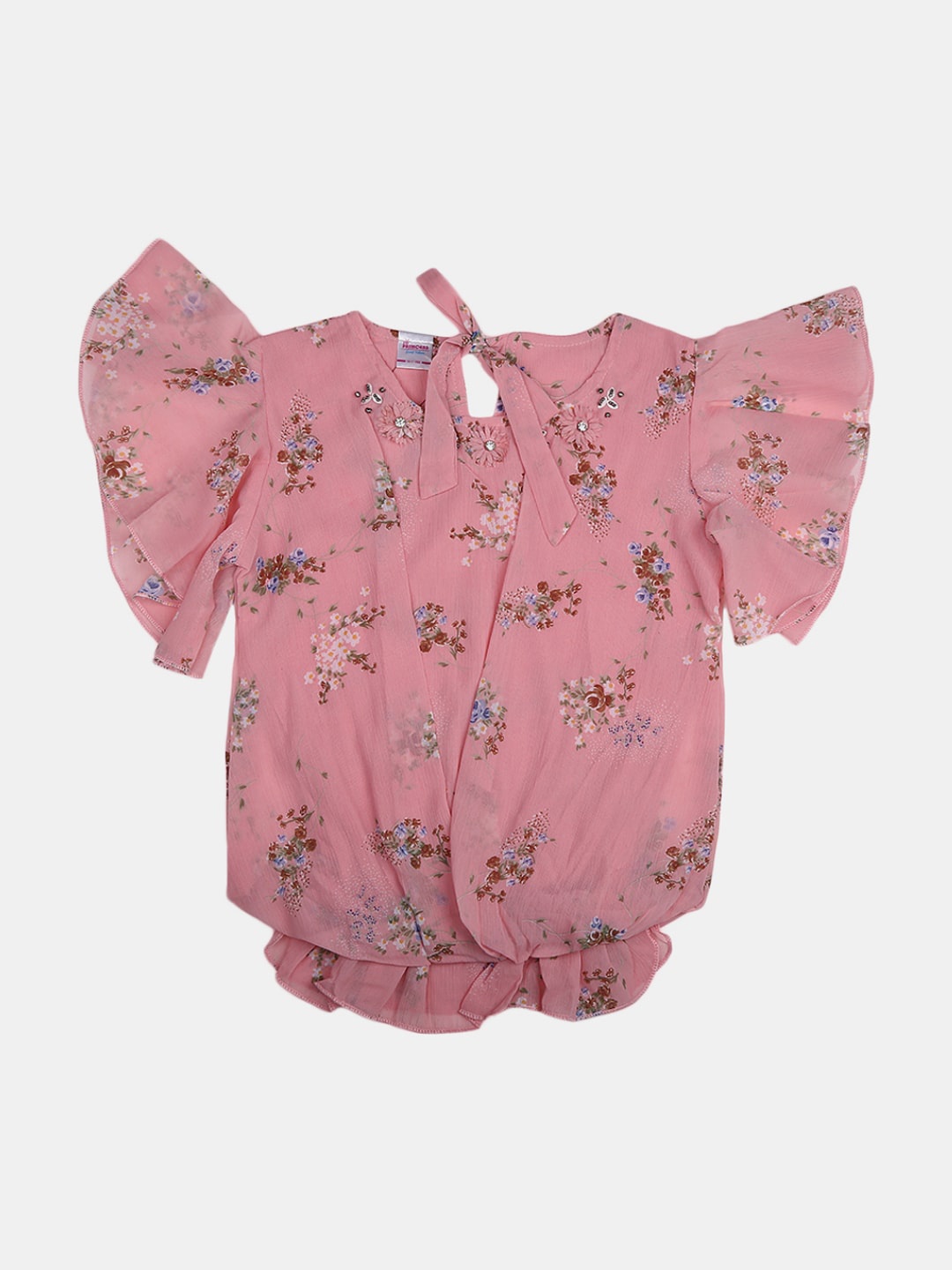 

V-Mart Girls Floral Printed Cotton Blouson Top, Peach