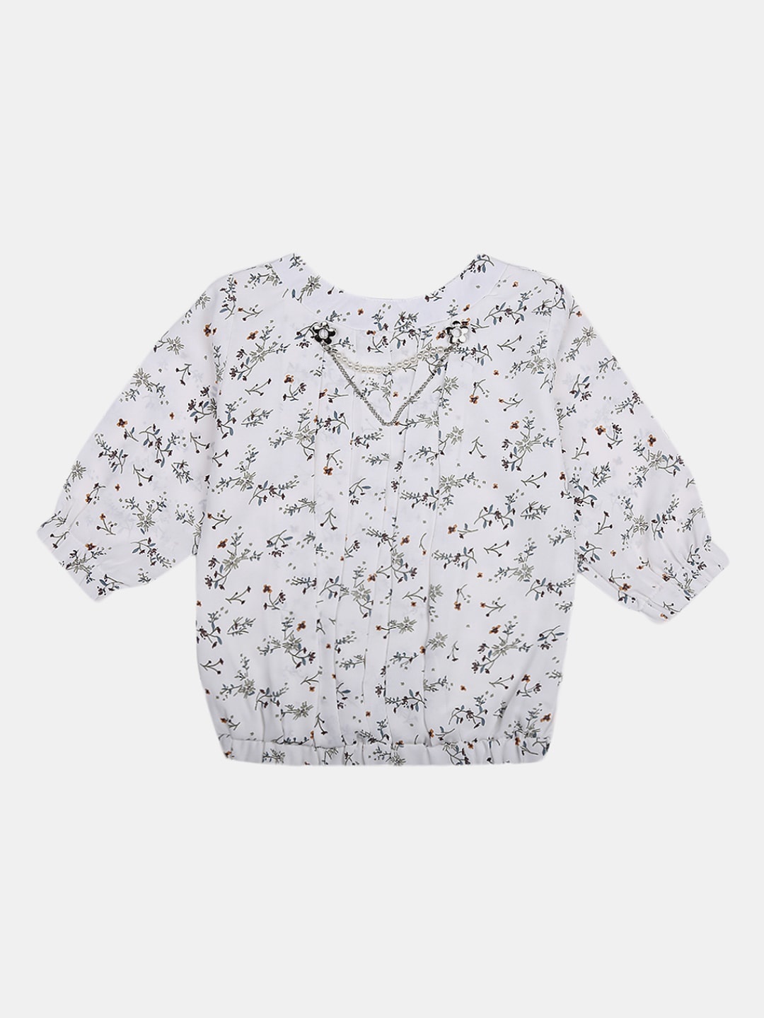 

V-Mart Girls Floral Printed Blouson Top, White