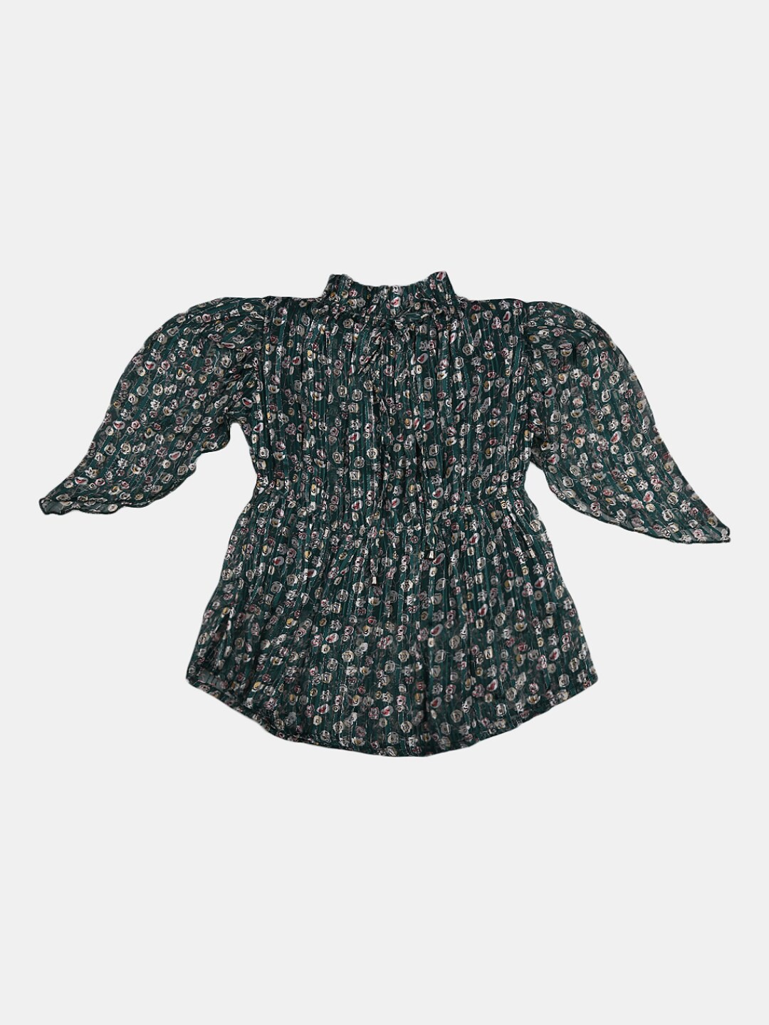 

V-Mart Floral Print Georgette Chiched waist Top, Green