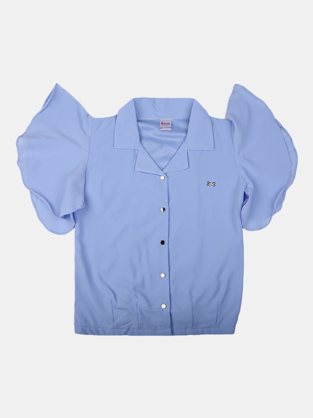 

V-Mart Flared Sleeves Shirt Style Cotton Top, Blue