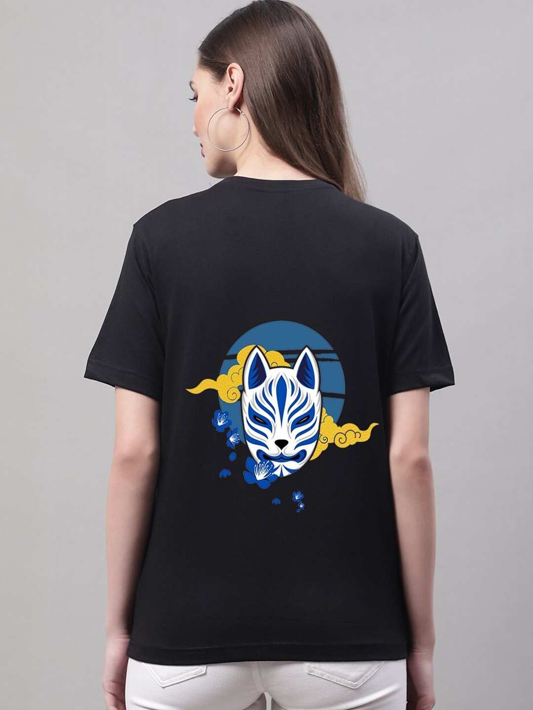 

borse lele Women Black Typography Drop-Shoulder Sleeves Applique Running T-shirt