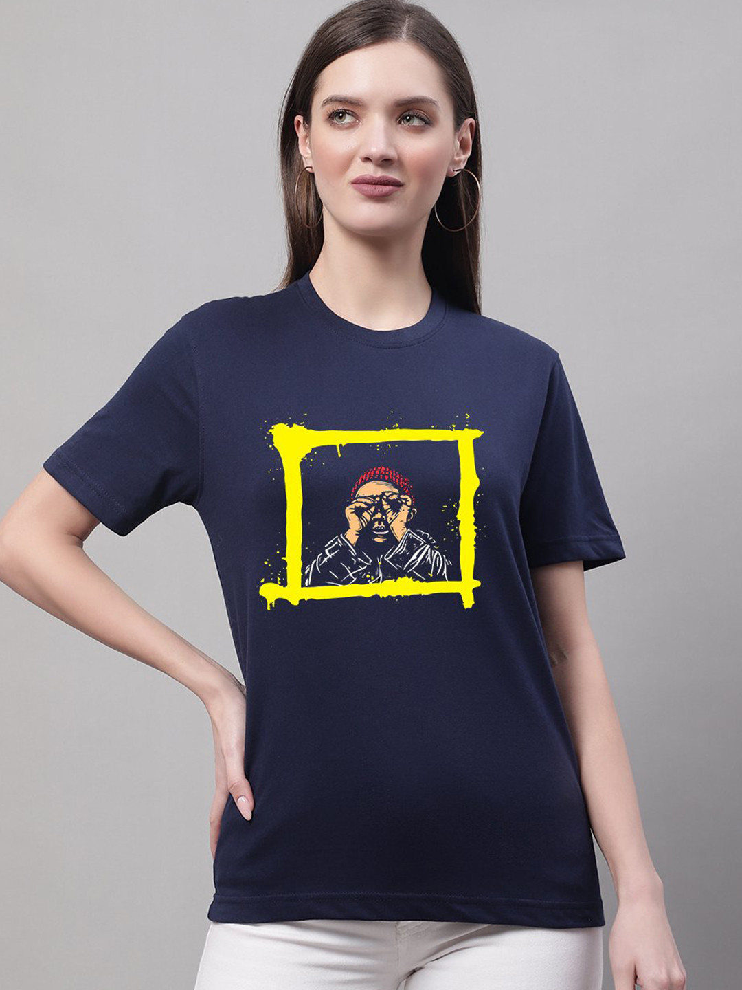 

borse lele Women Navy Blue Typography Printed Running T-shirt