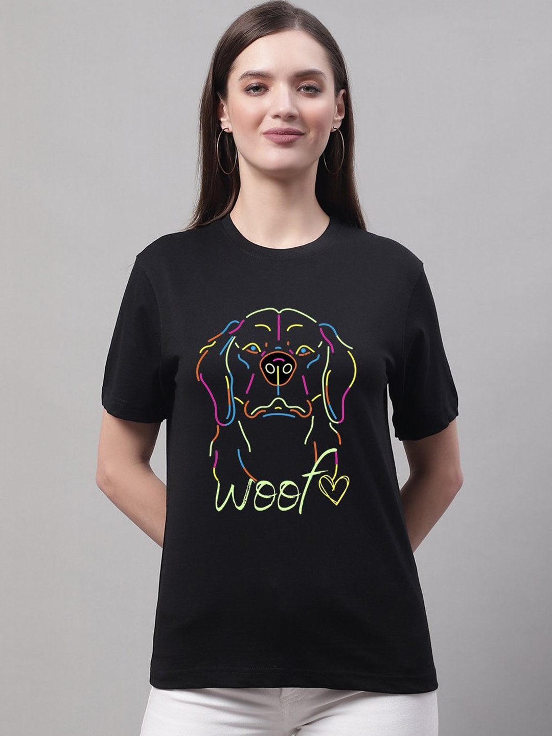 

borse lele Women Black Typography Printed Running T-shirt