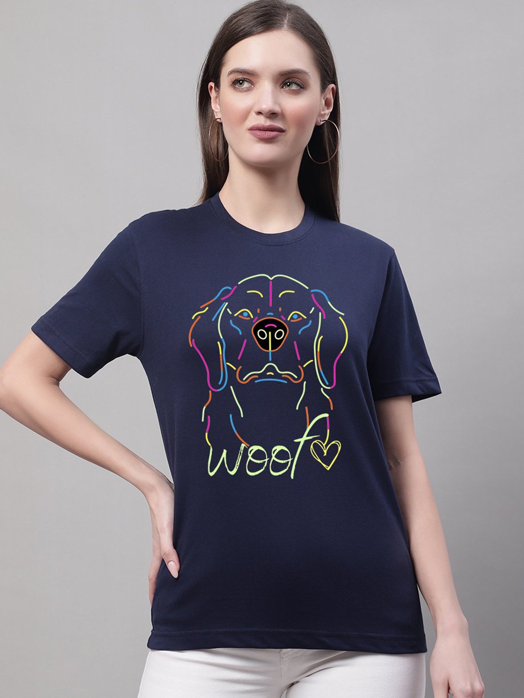 

borse lele Women Navy Blue Typography Printed Running T-shirt