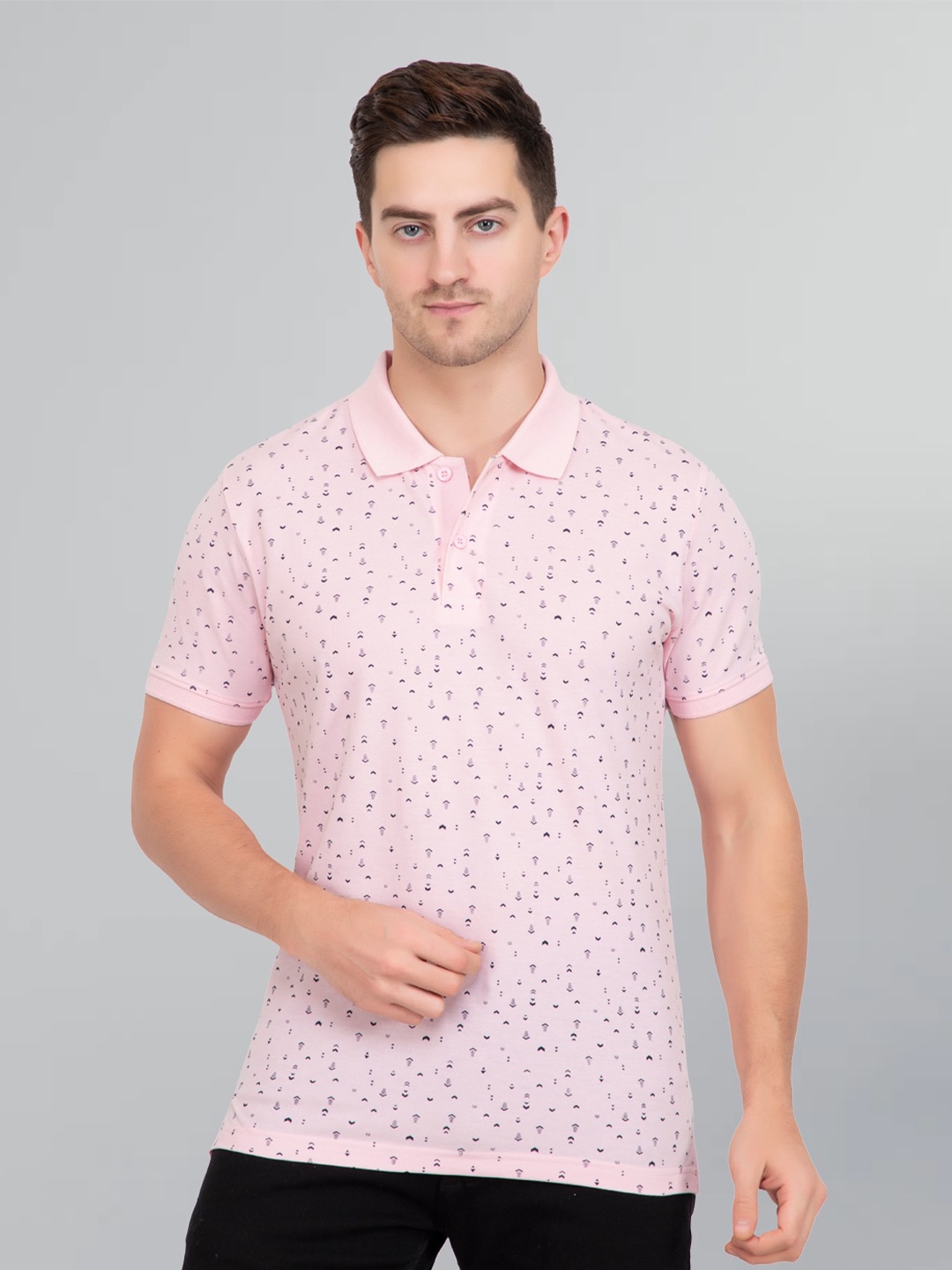

GODFREY Conversational Printed Polo Collar Cotton Slim Fit Rapid-Dry T-shirt, Pink