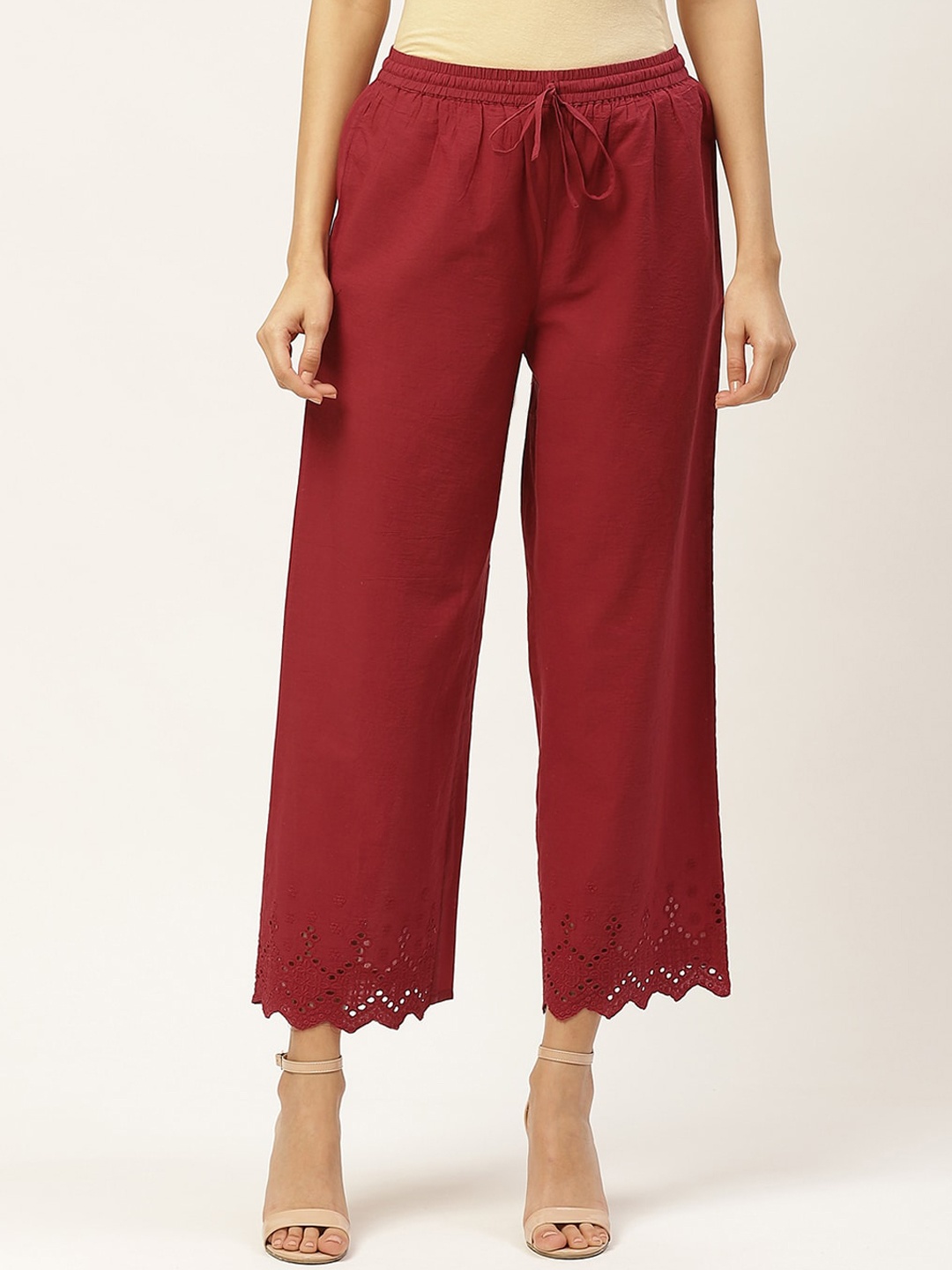 

Maaesa Women Regular Cotton Palazzos, Maroon