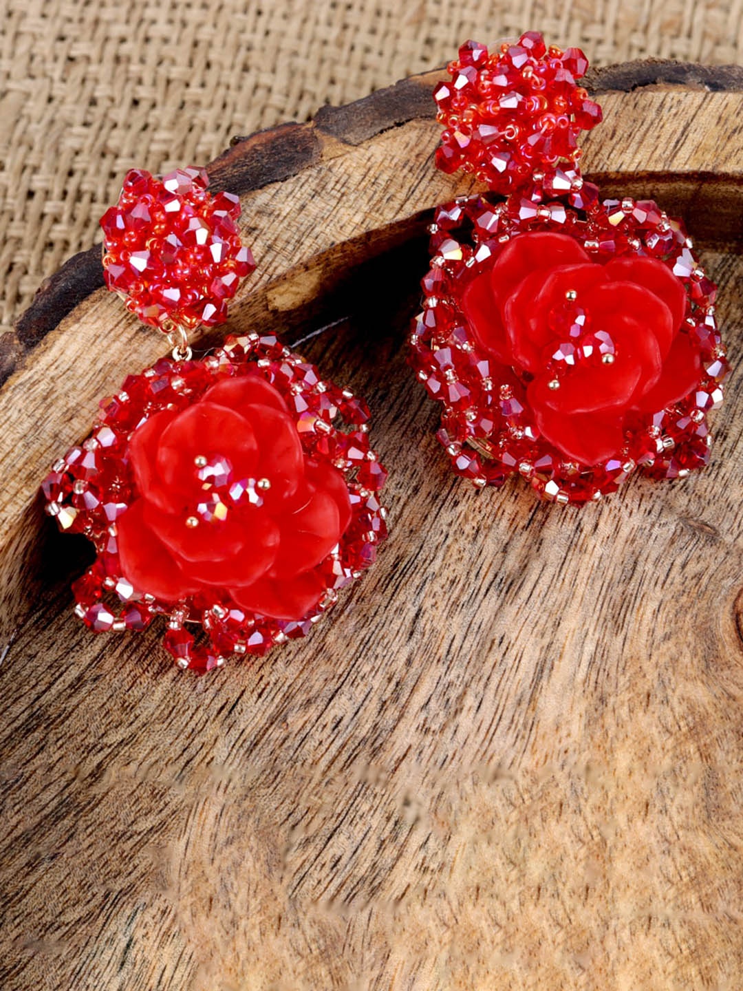 

Krelin Floral Shaped Beaded Drop Earrings, Red