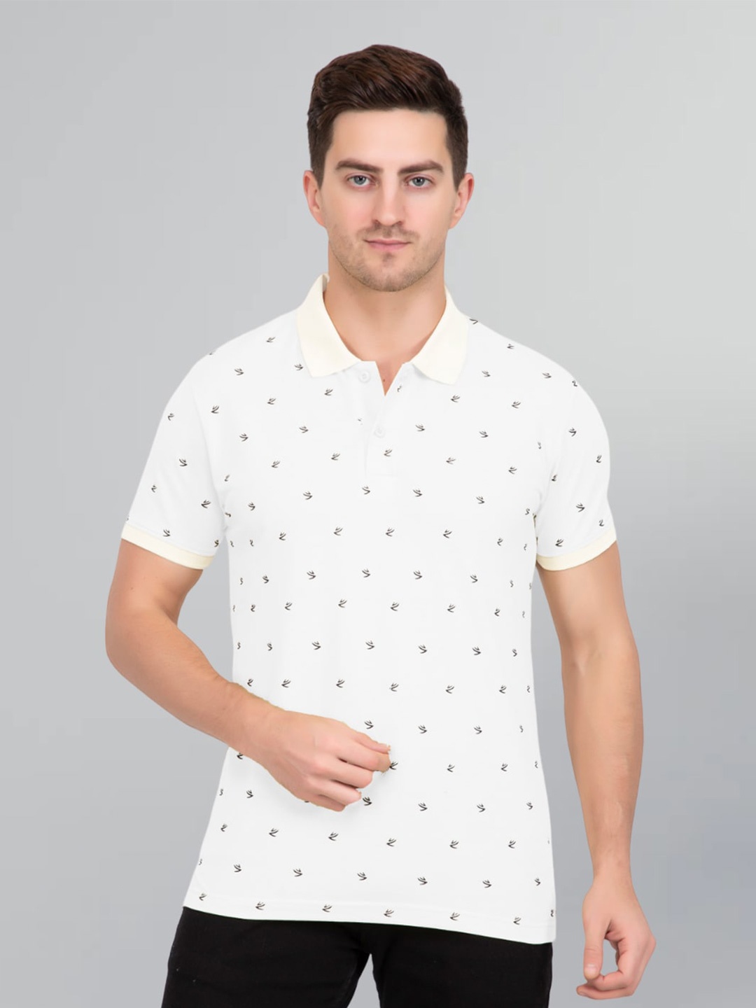 

GODFREY Conversational Printed Polo Collar Cotton Rapid-Dry T-shirt, Off white