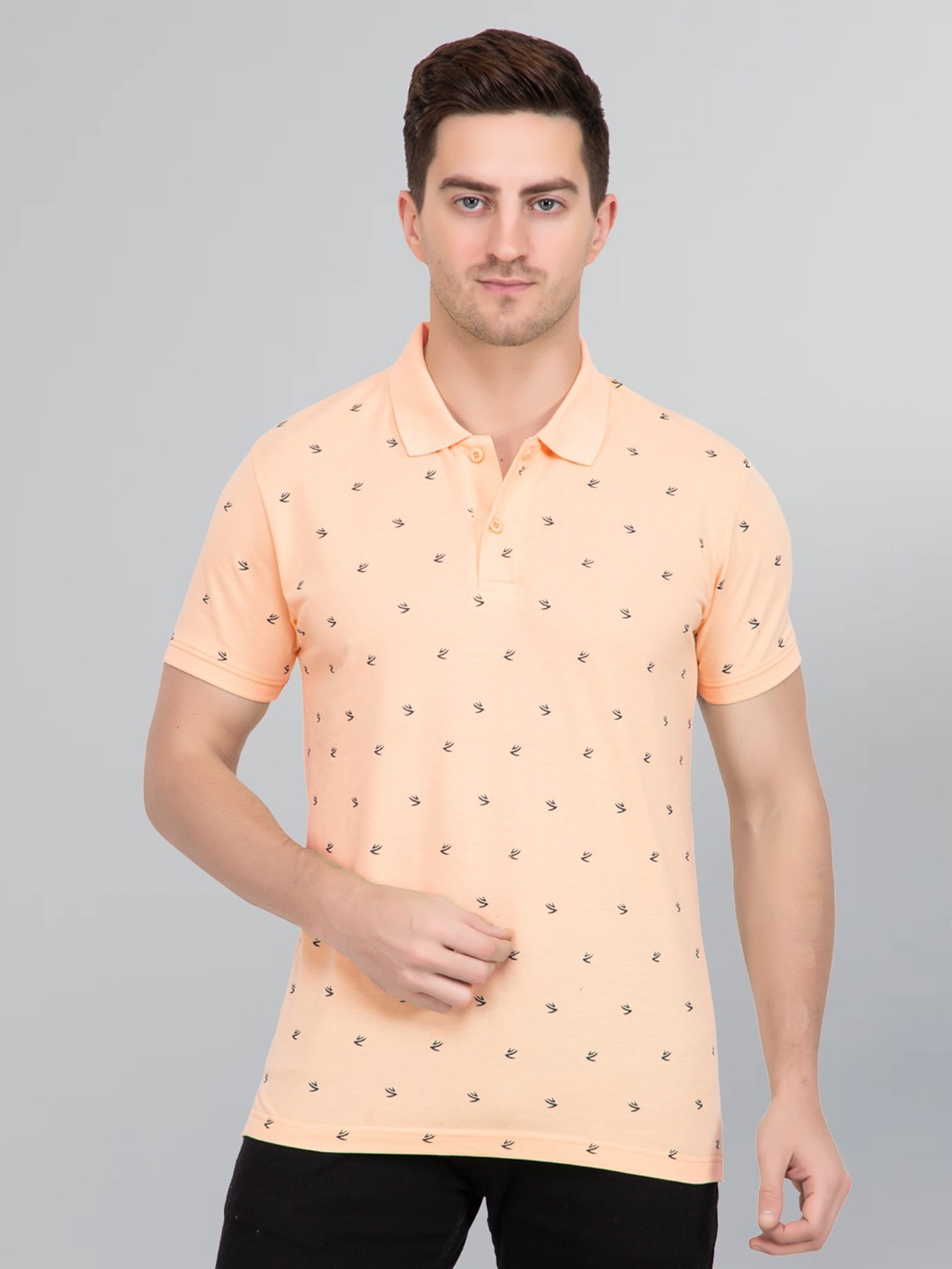 

GODFREY Conversational printed Polo Collar T-shirt, Peach