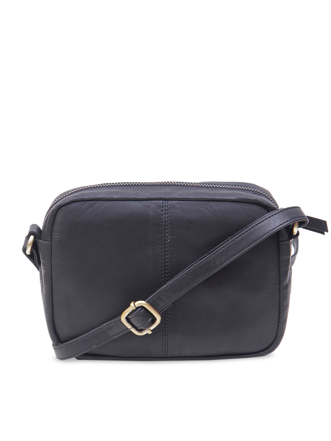 

Calvadoss Black Leather Structured Sling Bag