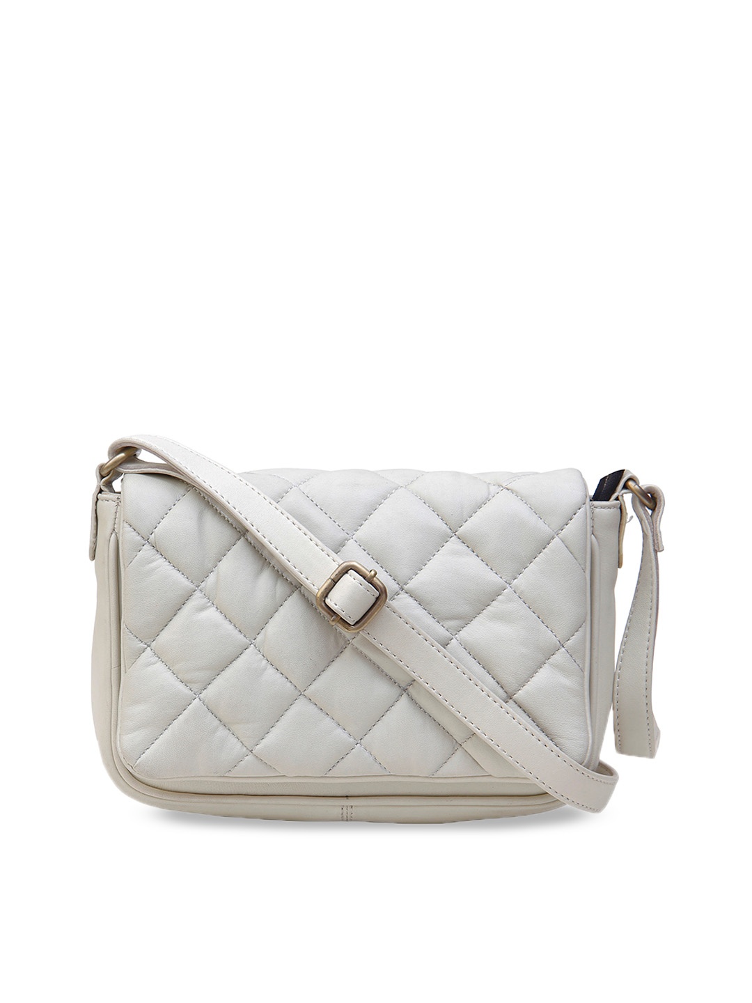 

Calvadoss Textured Leather Structured Sling Bag with Quilted, White