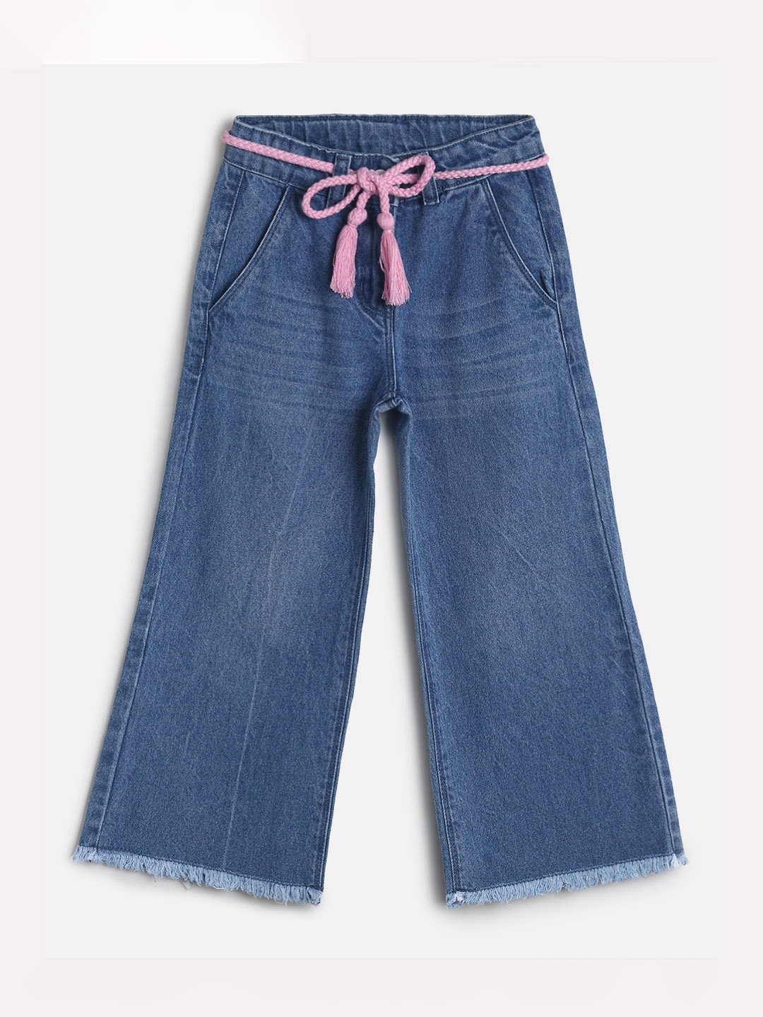 

TALES & STORIES Girls Wide Leg Light Fade Drawstring Cotton Jeans, Blue
