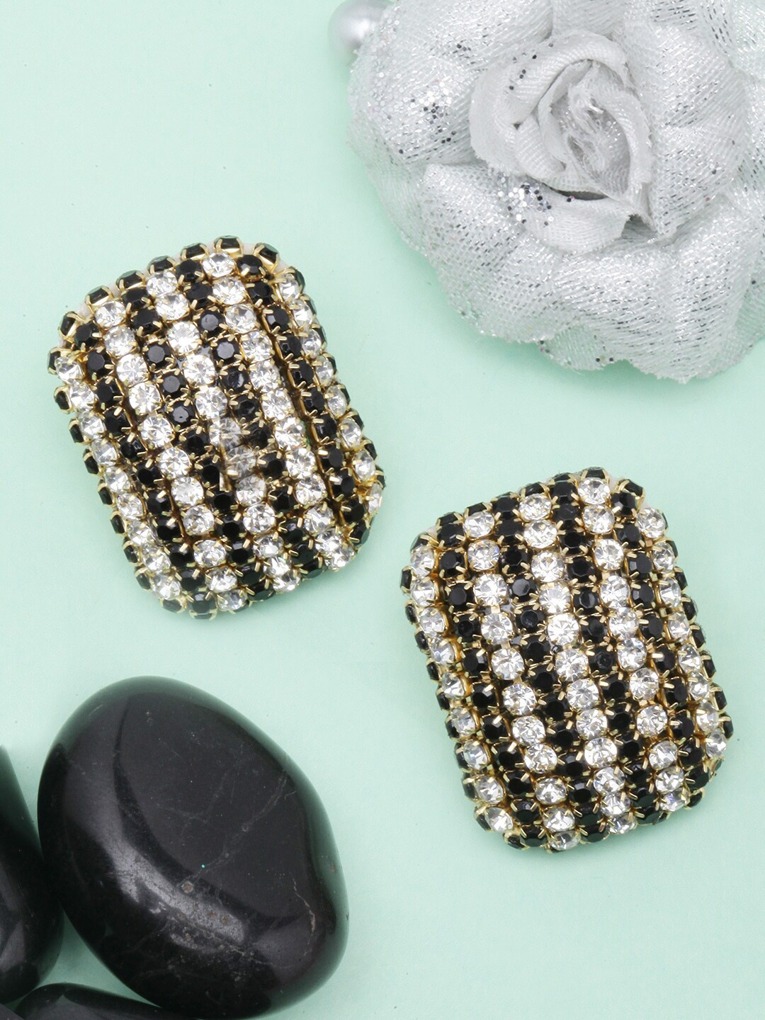 

DIVA WALK Gold-Plated Square Studs Earrings, Black