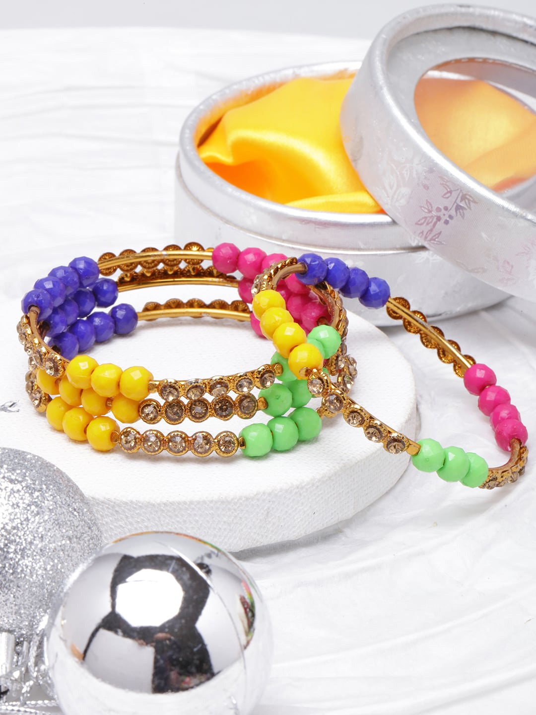 

DIVA WALK Set Of 4 Gold-Plated Multi-Colored Stone Studded Bangles