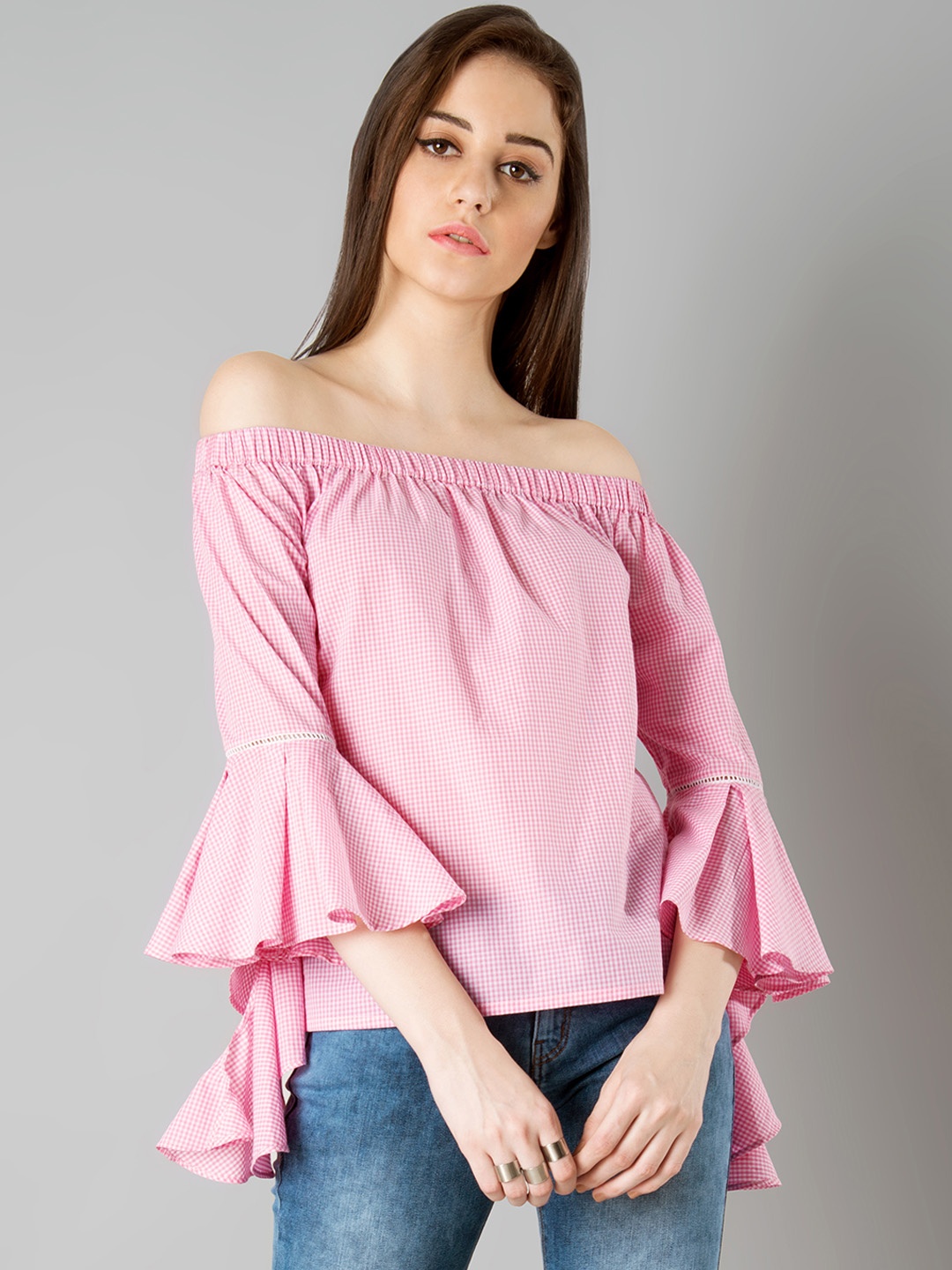 

FabAlley Women Pink Checked Top