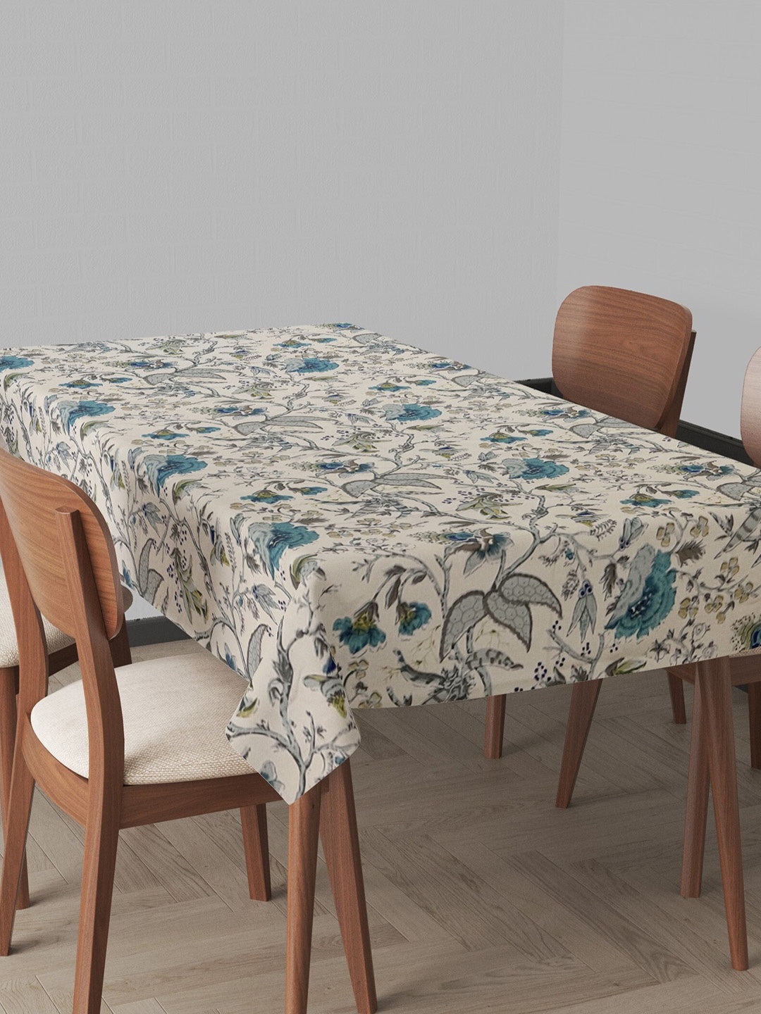 

Trance Home Linen Floral Printed Pure Cotton Dining Table Cloth, Blue