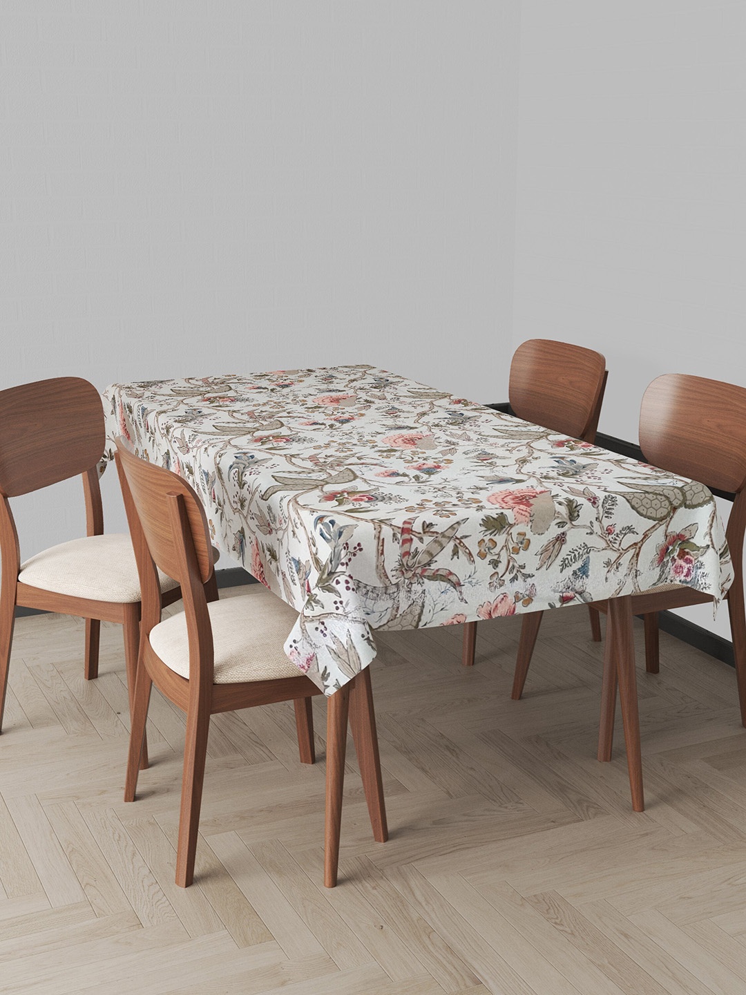 

Trance Home Linen White Floral Printed Pure Cotton 4-Seater Table Cloth