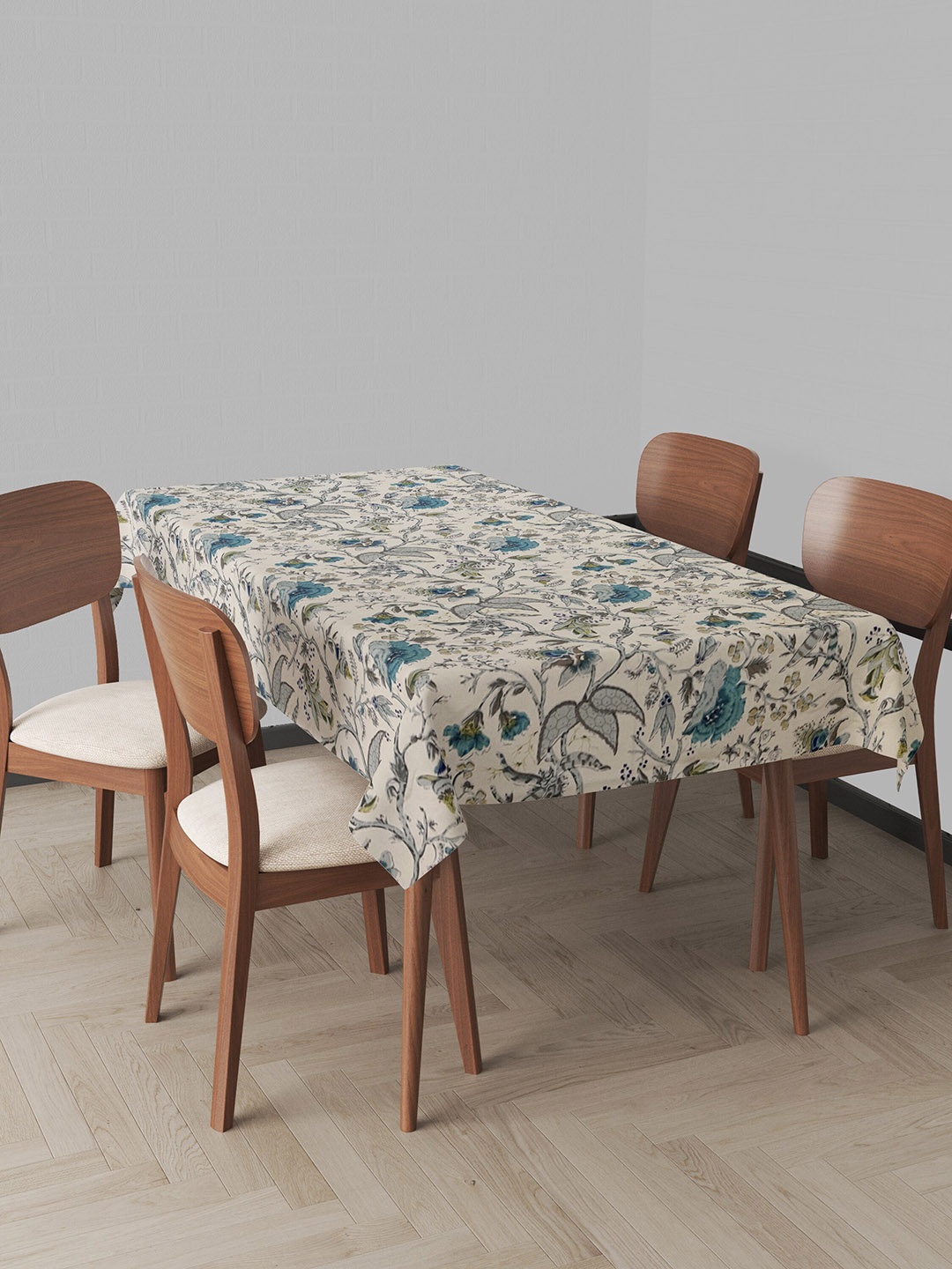 

Trance Home Linen Blue & White Printed Cotton Rectangular 4-Seater Table Cloth
