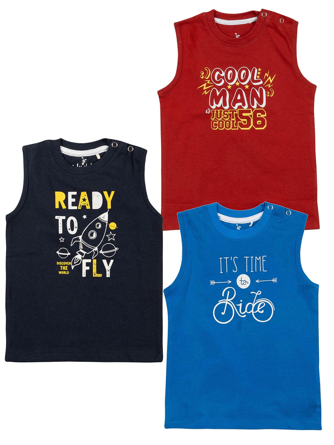 

JusCubs Boys Pack of 3 Printed Sleeveless Cotton T-shirt, Navy blue