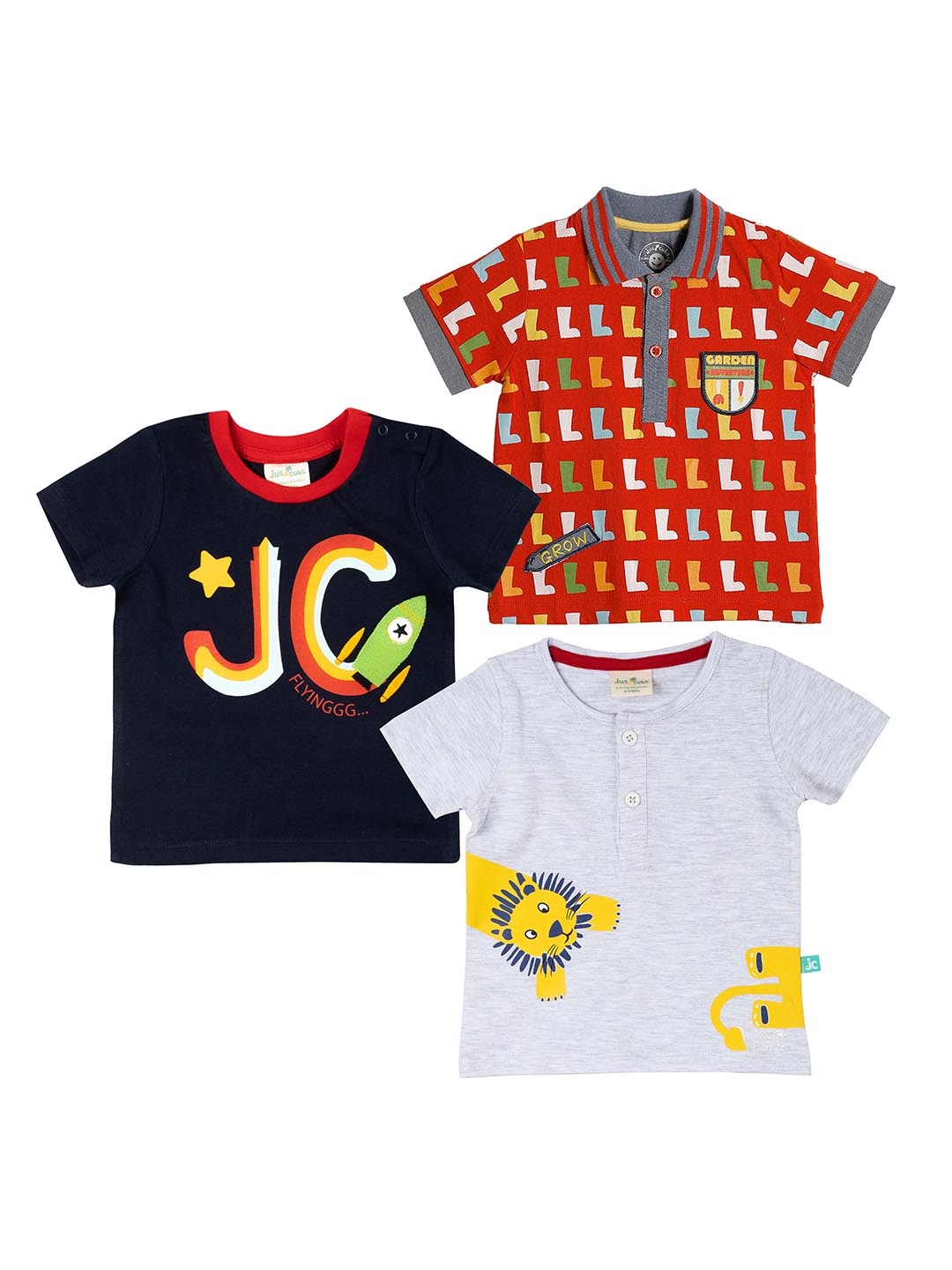 

JusCubs Infants Boys Pack of 3 Printed Cotton T-shirts, Navy blue