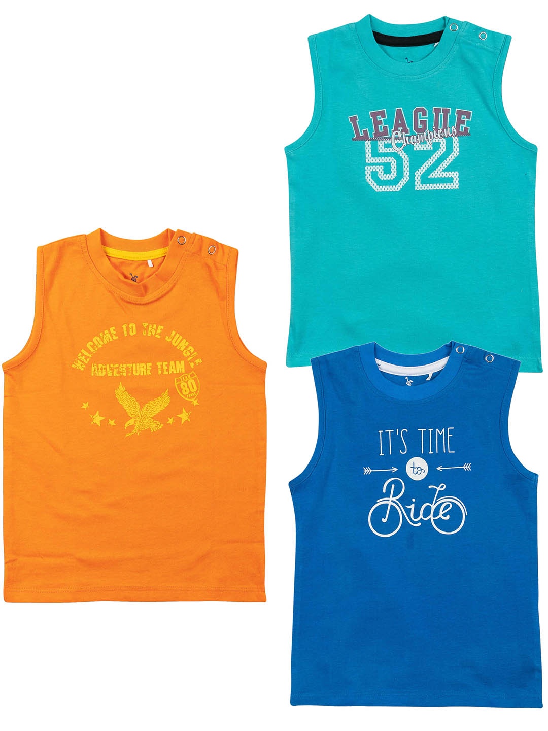 

JusCubs Infant Boys Pack of 3 Printed Sleeveless Cotton T-shirts, Orange