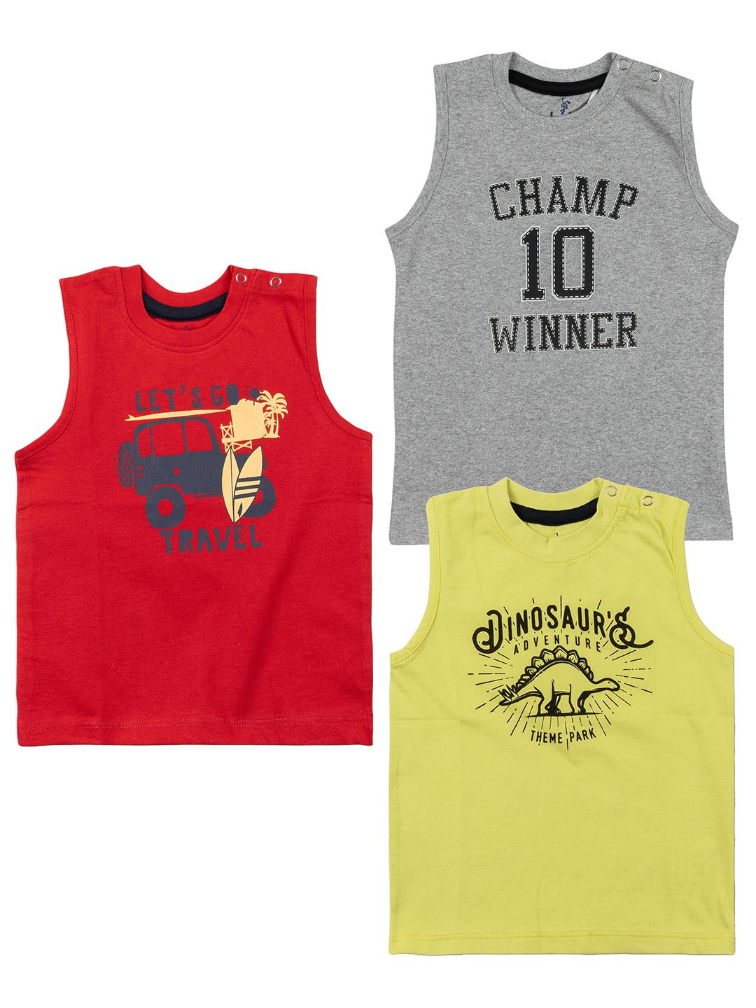 

JusCubs Infant Boys Pack of 3 Printed Sleeveless Cotton T-shirts, Red
