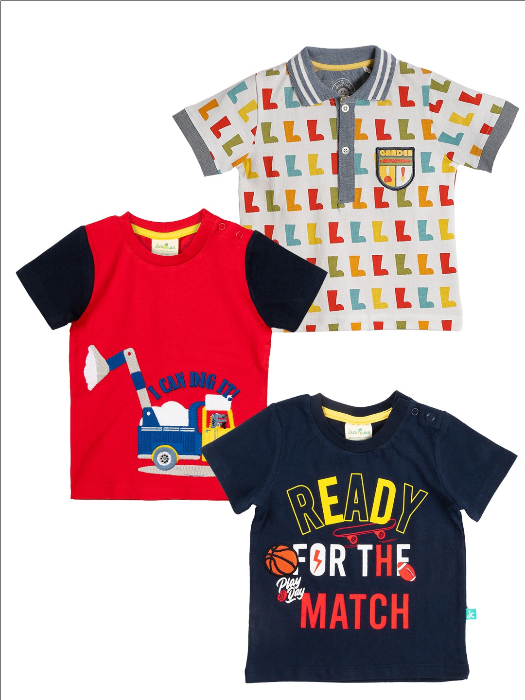 

JusCubs Infant Boys Pack of 3 Printed Cotton T-shirts, White