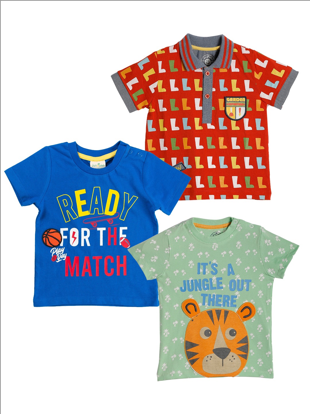 

JusCubs Infant Boys Pack Of 3 Typography Printed Cotton T-shirt, Blue