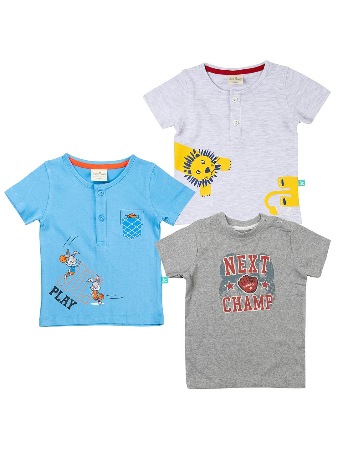 

JusCubs Infant Boys Pack Of 3 Typography Printed Cotton T-shirt, Blue