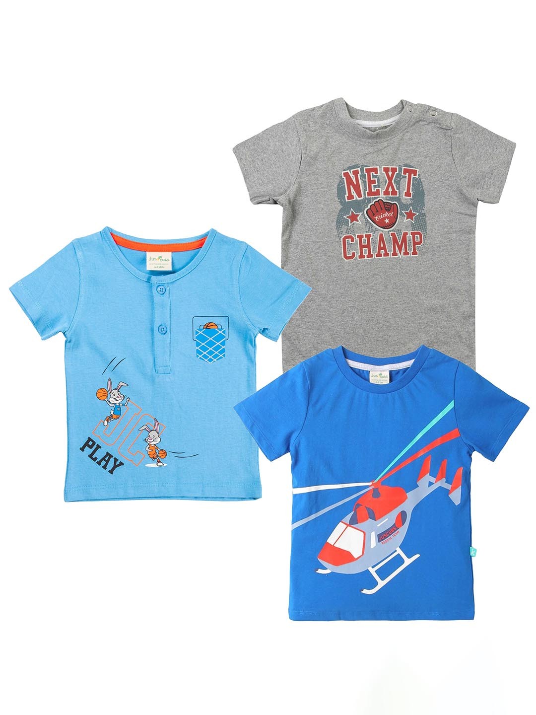

JusCubs Infant Boys Pack Of 3 Typography Printed Cotton T-shirt, Blue
