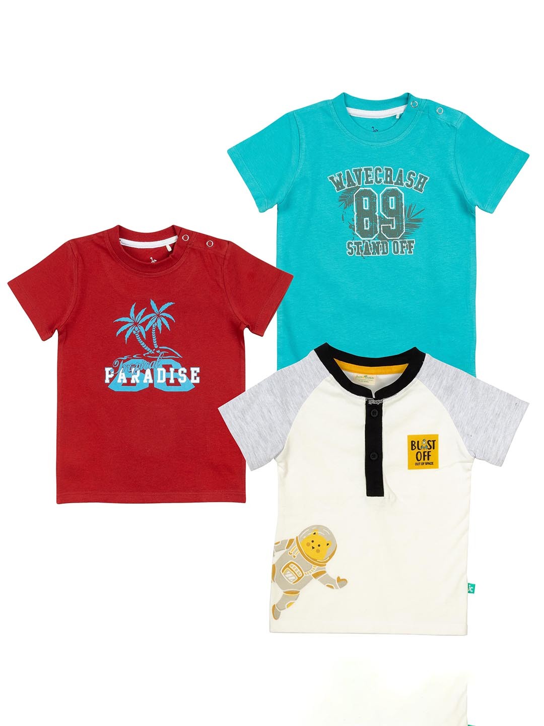 

JusCubs Infant Boys Pack Of 3 Typography Printed Cotton T-shirt, Blue