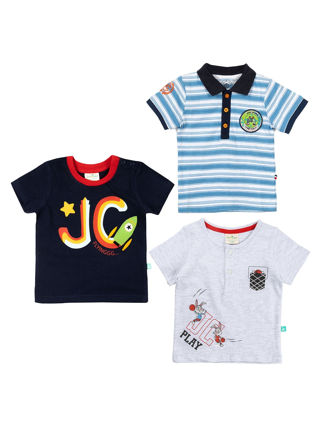 

JusCubs Infant Boys Pack Of 3 Typography Printed Cotton T-shirt, Black