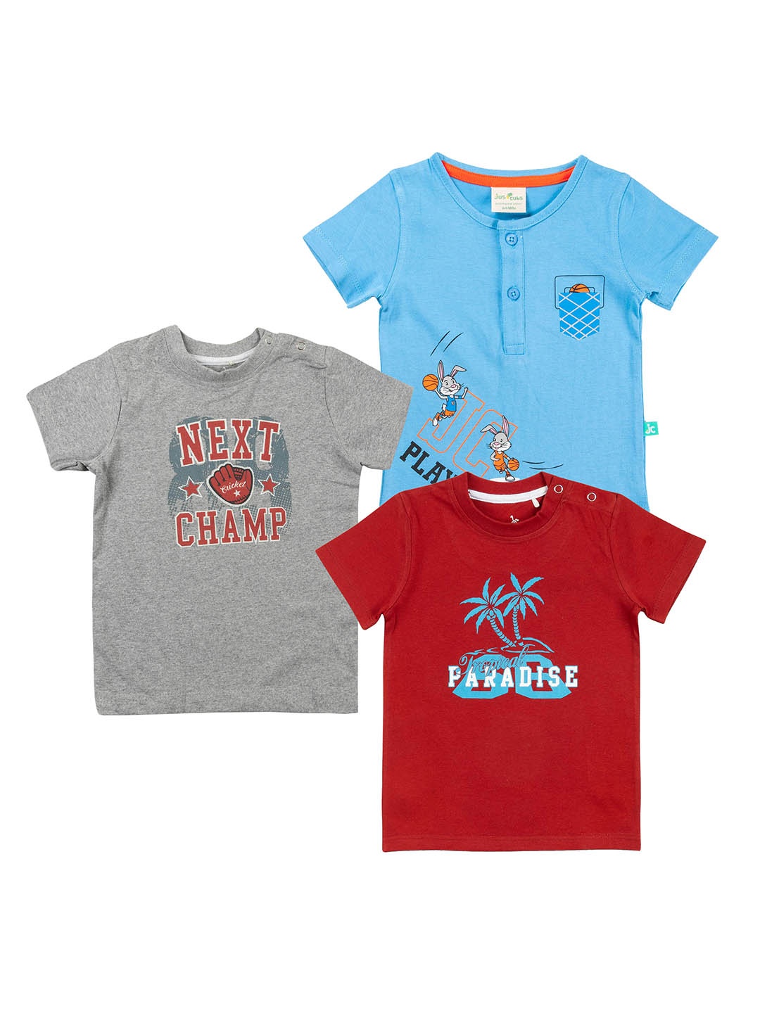 

JusCubs Boys Pack of 3 Graphic Printed Cotton T-shirt, Blue