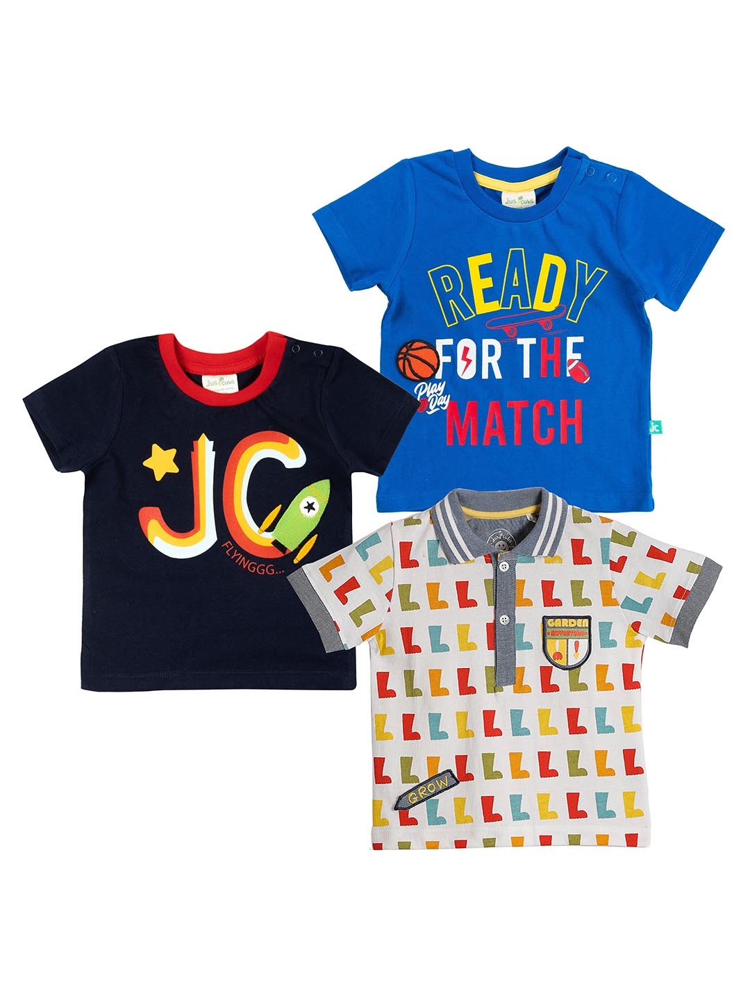 

JusCubs Infant Boys Pack of 3 Typography Printed Cotton T-shirt, Navy blue