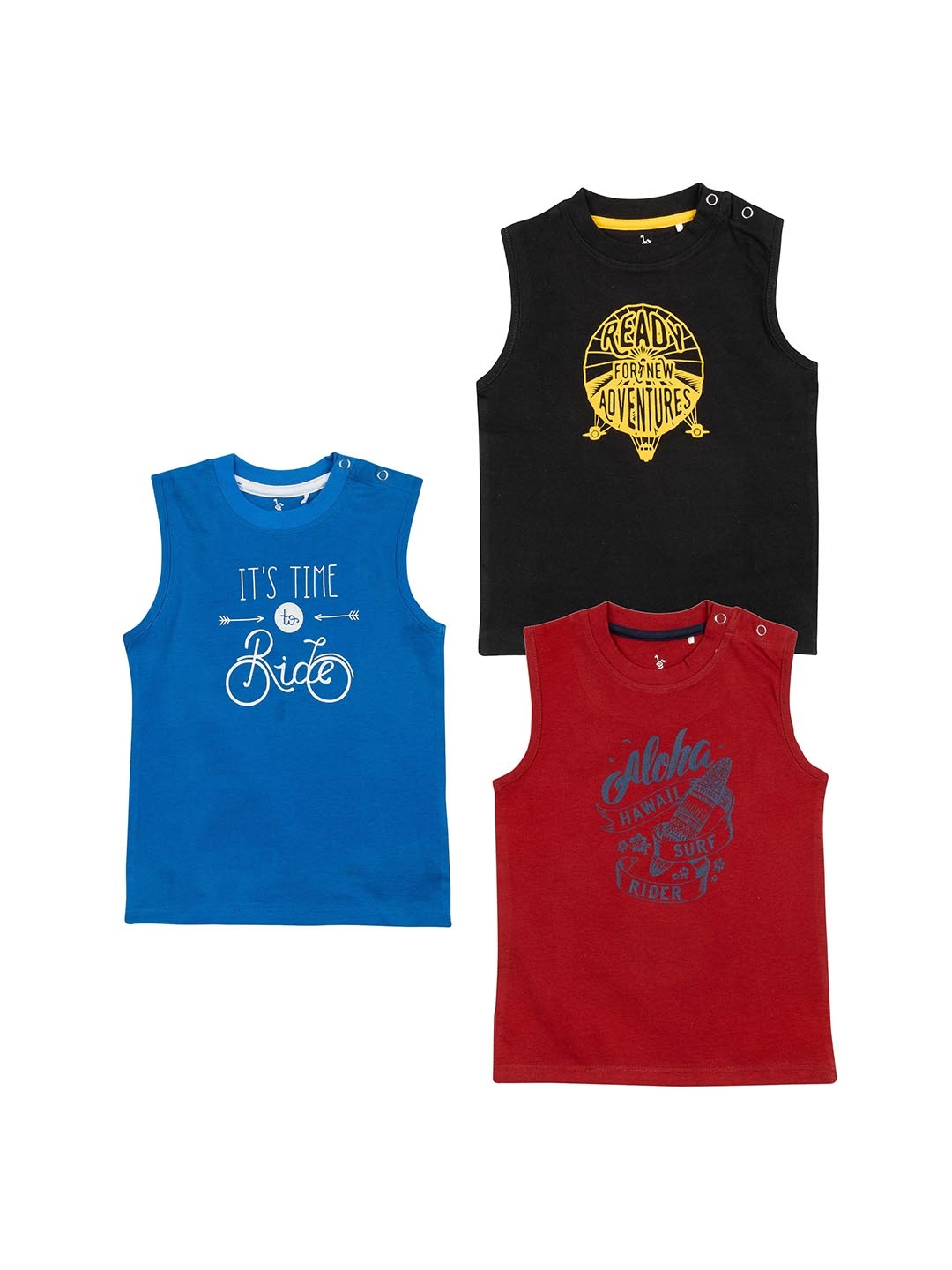 

JusCubs Infants Boys Pack of 3 Printed Sleeveless Cotton T-shirts, Blue