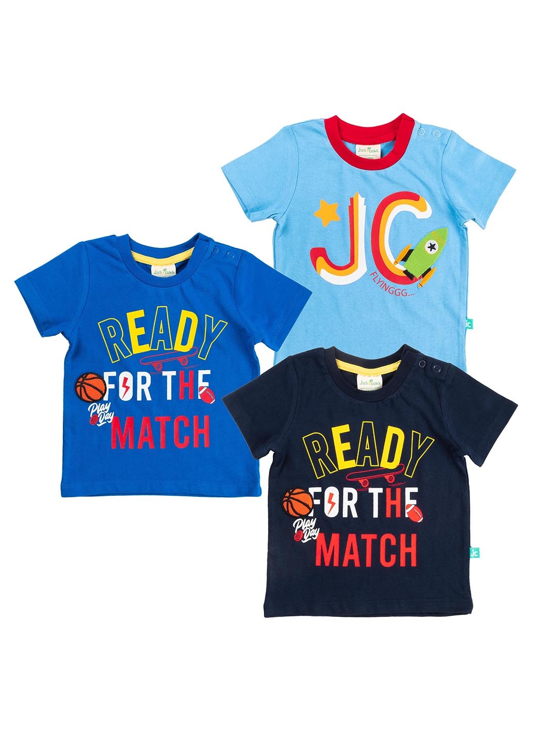 

JusCubs Infants Boys Pack of 3 Typography Printed Cotton T-shirts, Blue